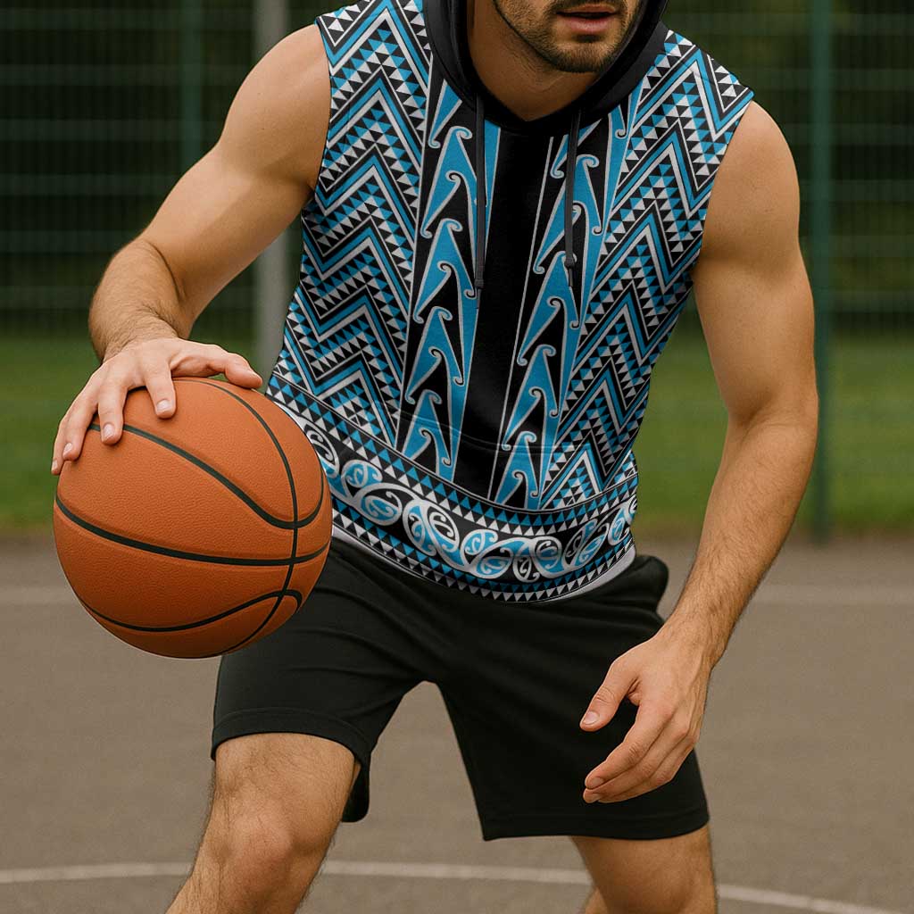 New Zealand Maori Niho Taniwha Sleeveless Hoodie Kikorangi Mangopare and Puhoro Pattern LT9 - Polynesian Pride