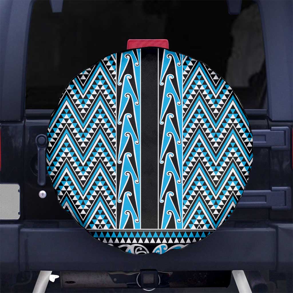 New Zealand Maori Niho Taniwha Spare Tire Cover Kikorangi Mangopare and Puhoro Pattern LT9 No hole Blue - Polynesian Pride