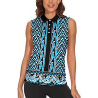New Zealand Maori Niho Taniwha Women Sleeveless Polo Shirt Kikorangi Mangopare and Puhoro Pattern LT9 - Polynesian Pride