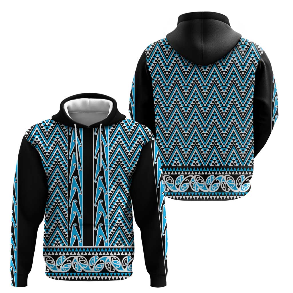 New Zealand Maori Niho Taniwha Zip Hoodie Kikorangi Mangopare and Puhoro Pattern