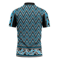 New Zealand Maori Niho Taniwha Zipper Polo Shirt Kikorangi Mangopare and Puhoro Pattern LT9 - Polynesian Pride