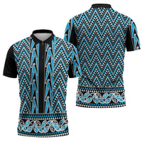 New Zealand Maori Niho Taniwha Zipper Polo Shirt Kikorangi Mangopare and Puhoro Pattern LT9 - Polynesian Pride