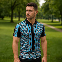 New Zealand Maori Niho Taniwha Zipper Polo Shirt Kikorangi Mangopare and Puhoro Pattern LT9 - Polynesian Pride