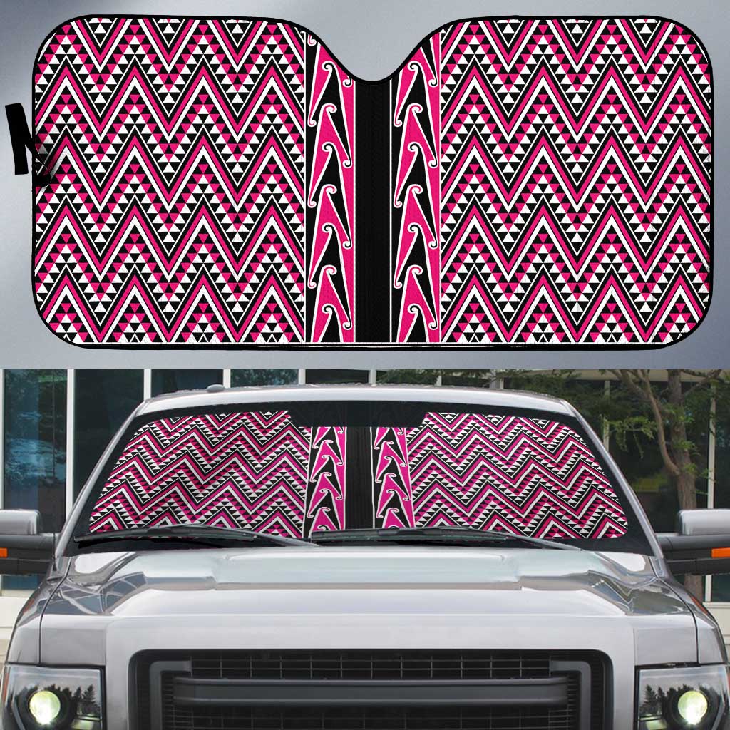 New Zealand Maori Niho Taniwha Auto Sun Shade Mawhero Mangopare and Puhoro Pattern LT9 Pink - Polynesian Pride