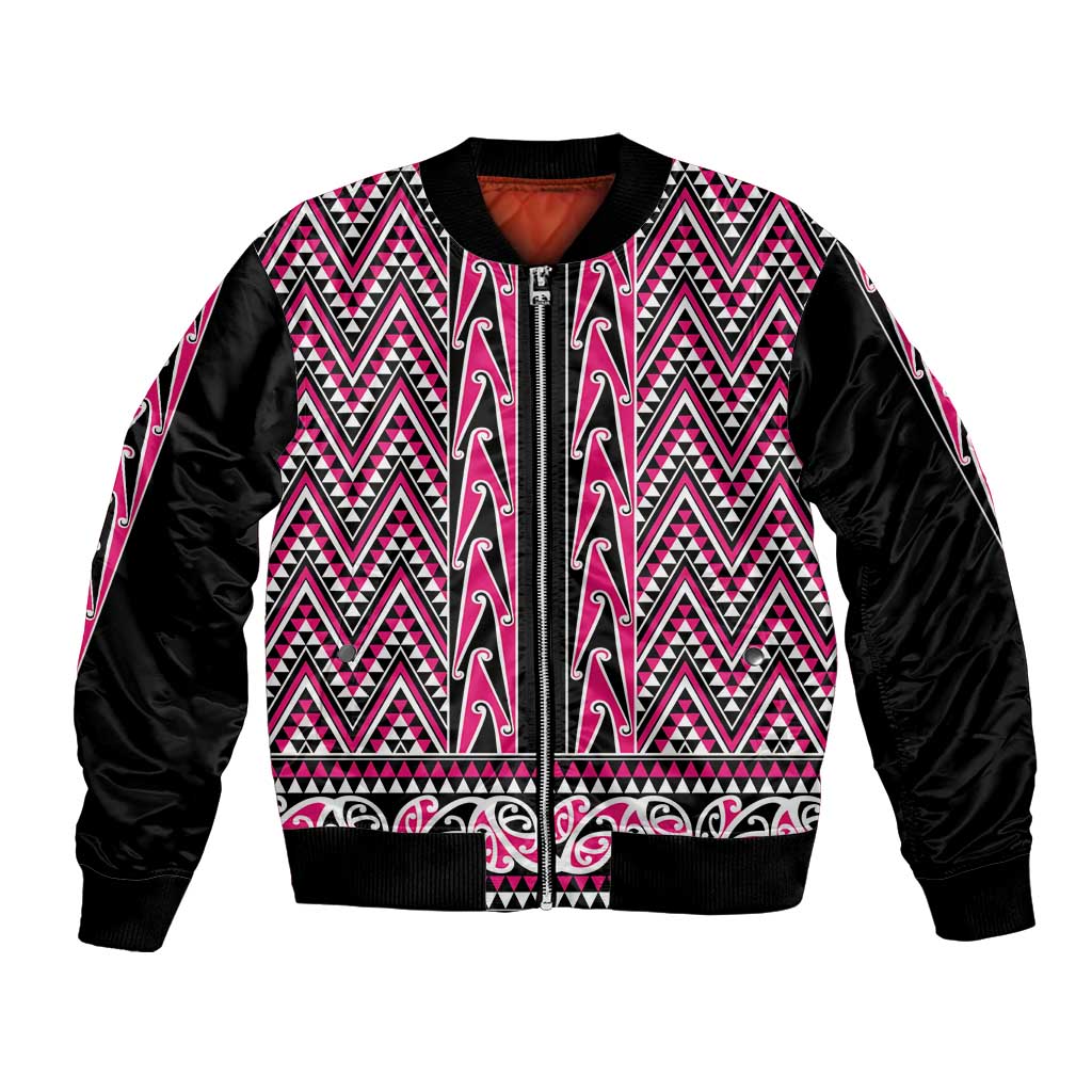 New Zealand Maori Niho Taniwha Bomber Jacket Mawhero Mangopare and Puhoro Pattern