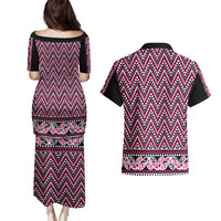 New Zealand Maori Niho Taniwha Couples Matching Puletasi and Hawaiian Shirt Mawhero Mangopare and Puhoro Pattern LT9 - Polynesian Pride
