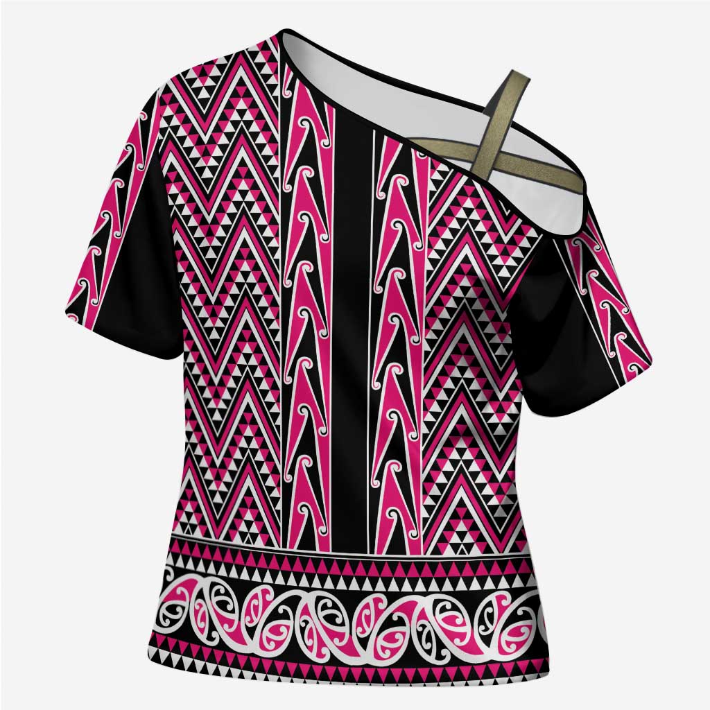 New Zealand Maori Niho Taniwha Cross Shoulder Shirt Mawhero Mangopare and Puhoro Pattern - Polynesian Pride