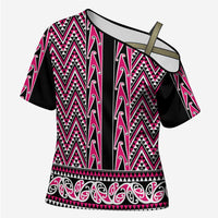 New Zealand Maori Niho Taniwha Cross Shoulder Shirt Mawhero Mangopare and Puhoro Pattern - Polynesian Pride
