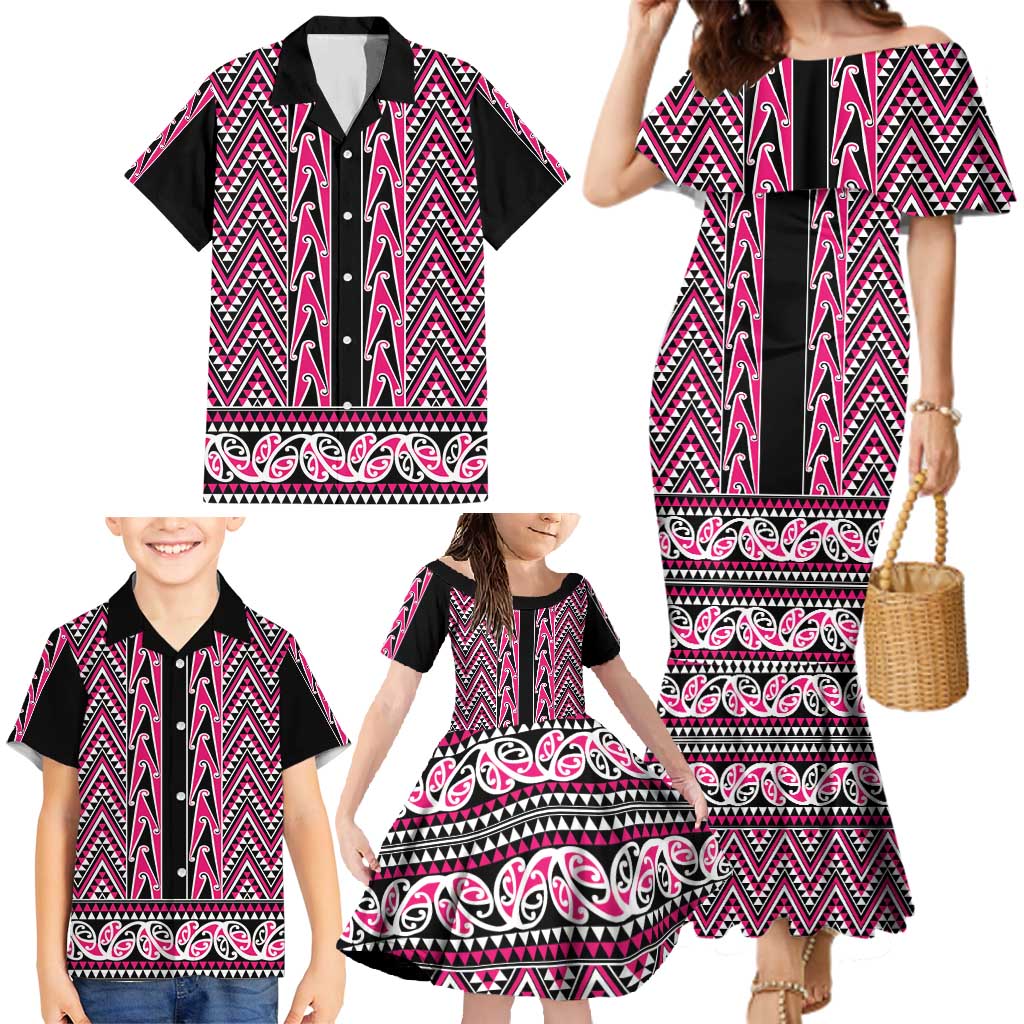 New Zealand Maori Niho Taniwha Family Matching Mermaid Dress and Hawaiian Shirt Mawhero Mangopare and Puhoro Pattern