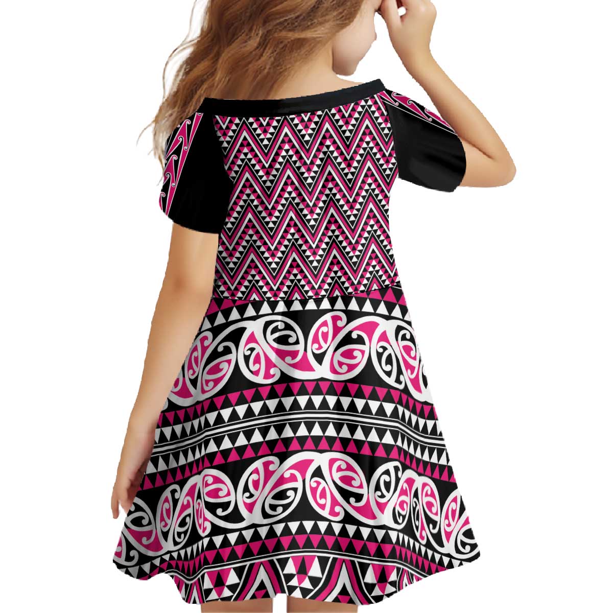 New Zealand Maori Niho Taniwha Family Matching Off The Shoulder Long Sleeve Dress and Hawaiian Shirt Mawhero Mangopare and Puhoro Pattern LT9 - Polynesian Pride