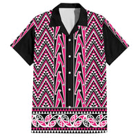 New Zealand Maori Niho Taniwha Family Matching Off The Shoulder Long Sleeve Dress and Hawaiian Shirt Mawhero Mangopare and Puhoro Pattern LT9 Dad's Shirt - Short Sleeve Pink - Polynesian Pride
