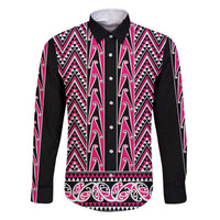 New Zealand Maori Niho Taniwha Family Matching Off The Shoulder Long Sleeve Dress and Hawaiian Shirt Mawhero Mangopare and Puhoro Pattern LT9 Dad's Shirt - Long Sleeve Pink - Polynesian Pride