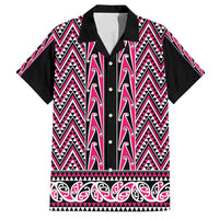 New Zealand Maori Niho Taniwha Family Matching Off Shoulder Short Dress and Hawaiian Shirt Mawhero Mangopare and Puhoro Pattern LT9 Dad's Shirt - Short Sleeve Pink - Polynesian Pride