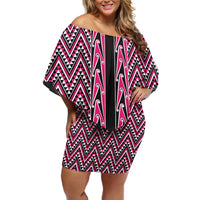 New Zealand Maori Niho Taniwha Family Matching Off Shoulder Short Dress and Hawaiian Shirt Mawhero Mangopare and Puhoro Pattern LT9 Mom's Dress Pink - Polynesian Pride