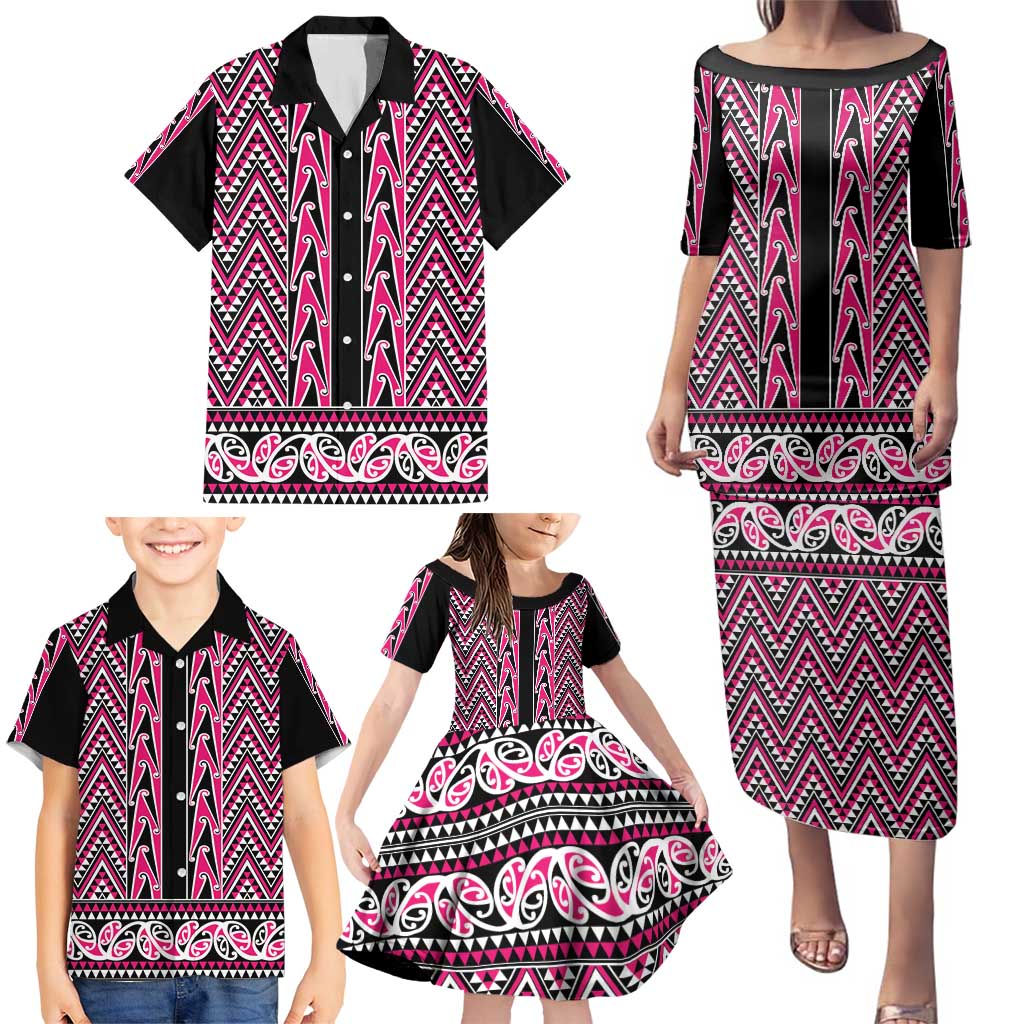 New Zealand Maori Niho Taniwha Family Matching Puletasi and Hawaiian Shirt Mawhero Mangopare and Puhoro Pattern