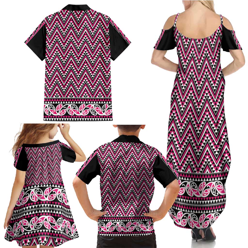 New Zealand Maori Niho Taniwha Family Matching Summer Maxi Dress and Hawaiian Shirt Mawhero Mangopare and Puhoro Pattern