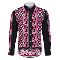 New Zealand Maori Niho Taniwha Family Matching Tank Maxi Dress and Hawaiian Shirt Mawhero Mangopare and Puhoro Pattern LT9 Dad's Shirt - Long Sleeve Pink - Polynesian Pride