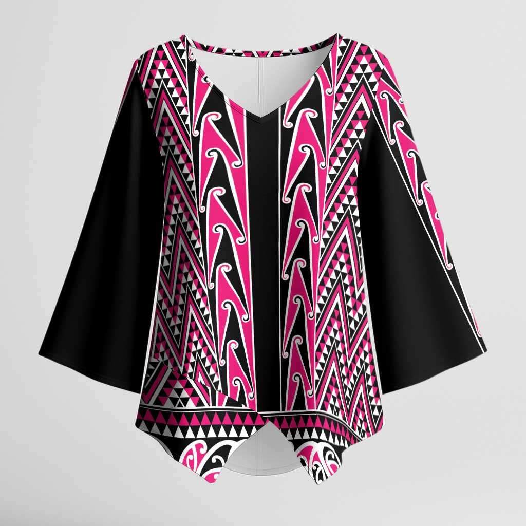 New Zealand Maori Niho Taniwha Kimono Sleeve Blouse Mawhero Mangopare and Puhoro Pattern - Polynesian Pride