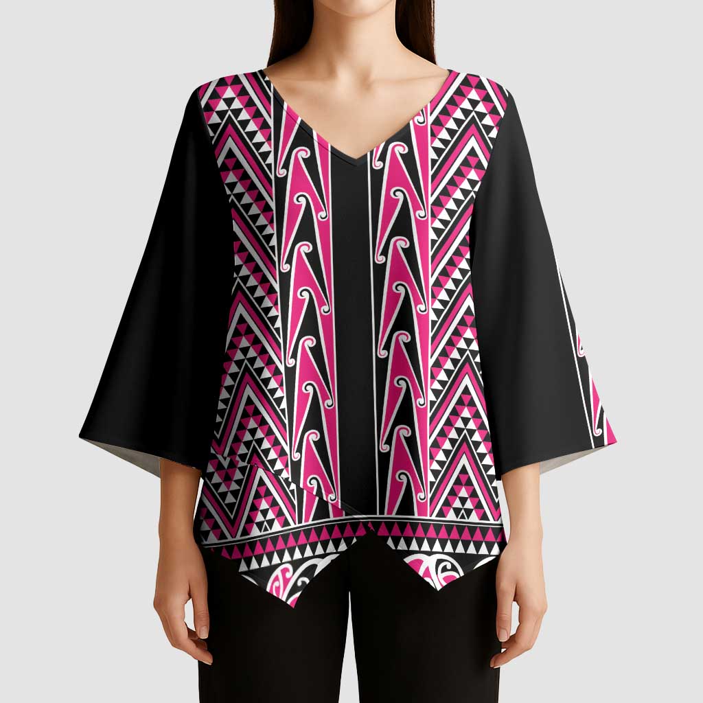 New Zealand Maori Niho Taniwha Kimono Sleeve Blouse Mawhero Mangopare and Puhoro Pattern - Polynesian Pride