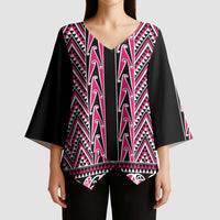 New Zealand Maori Niho Taniwha Kimono Sleeve Blouse Mawhero Mangopare and Puhoro Pattern - Polynesian Pride