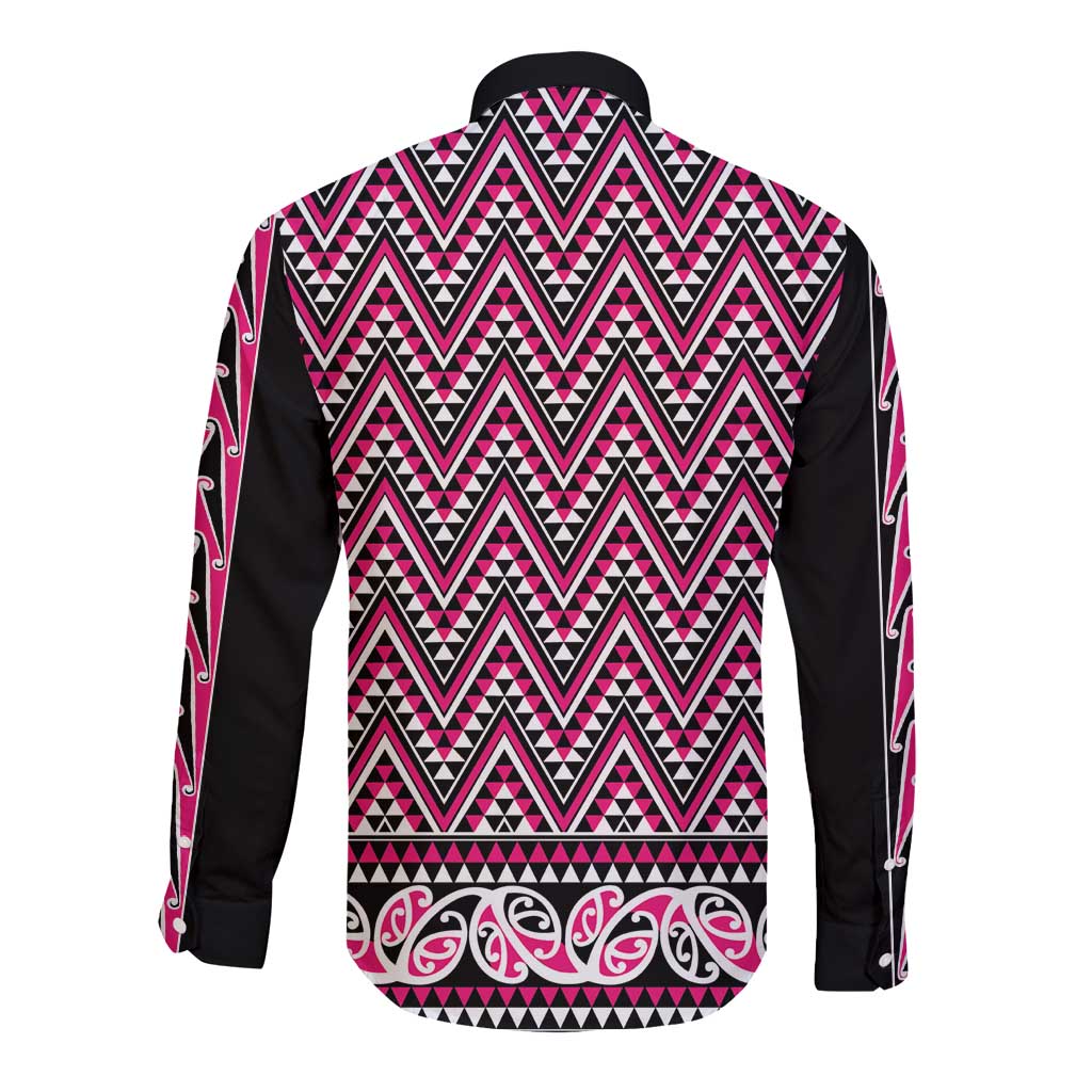 New Zealand Maori Niho Taniwha Long Sleeve Button Shirt Mawhero Mangopare and Puhoro Pattern