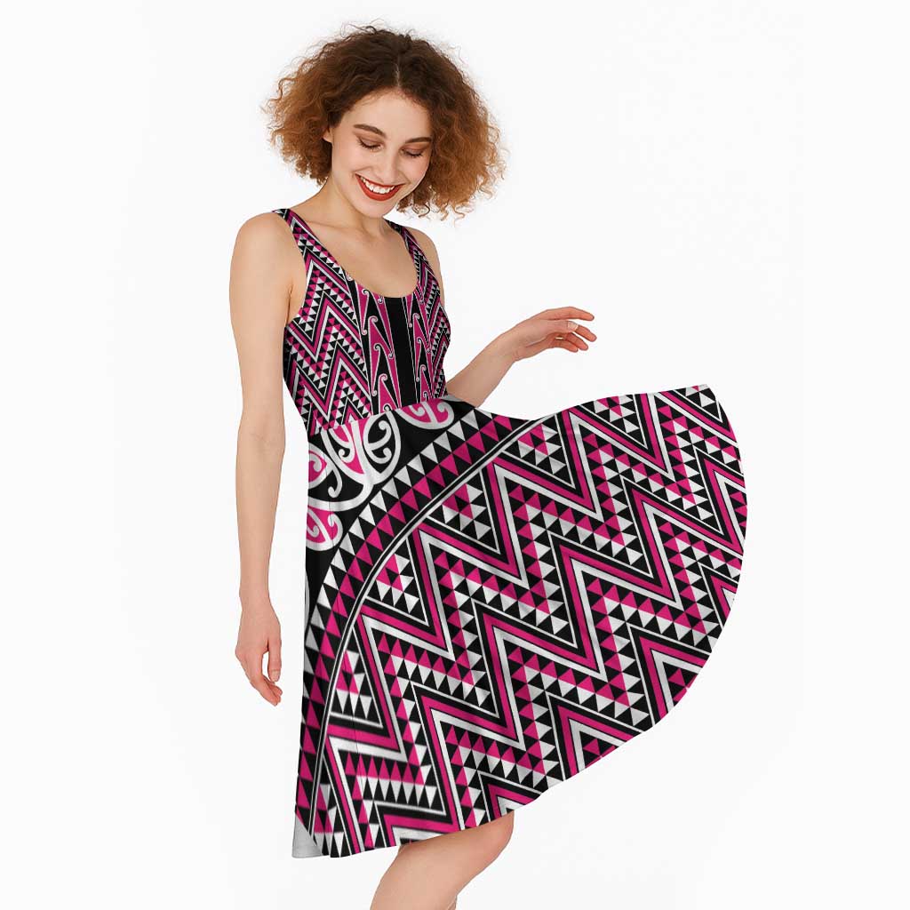 New Zealand Maori Niho Taniwha Midi Dress Mawhero Mangopare and Puhoro Pattern - Polynesian Pride