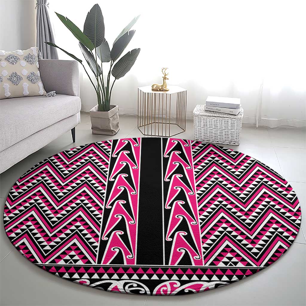 New Zealand Maori Niho Taniwha Round Carpet Mawhero Mangopare and Puhoro Pattern