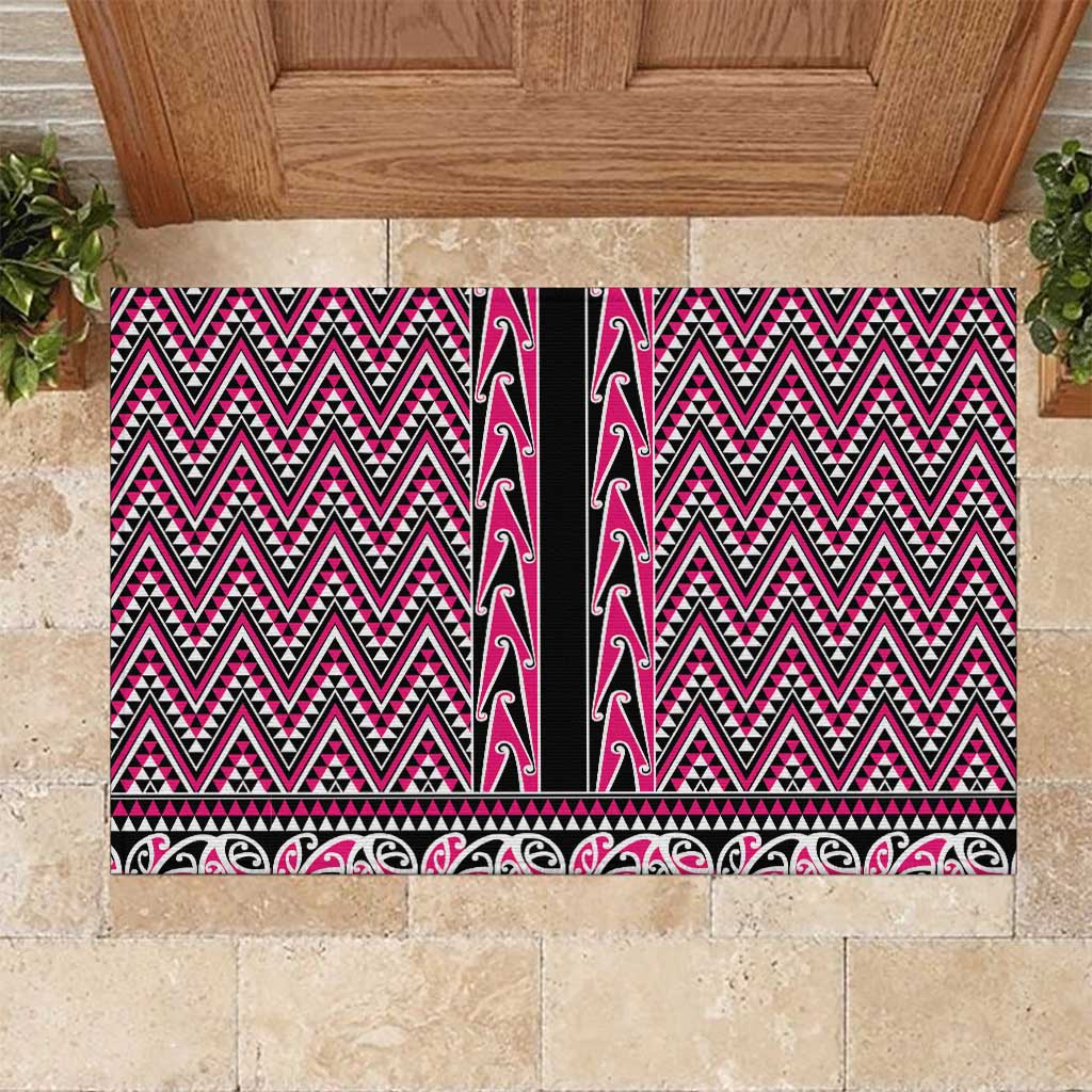 New Zealand Maori Niho Taniwha Rubber Doormat Mawhero Mangopare and Puhoro Pattern LT9 Pink - Polynesian Pride