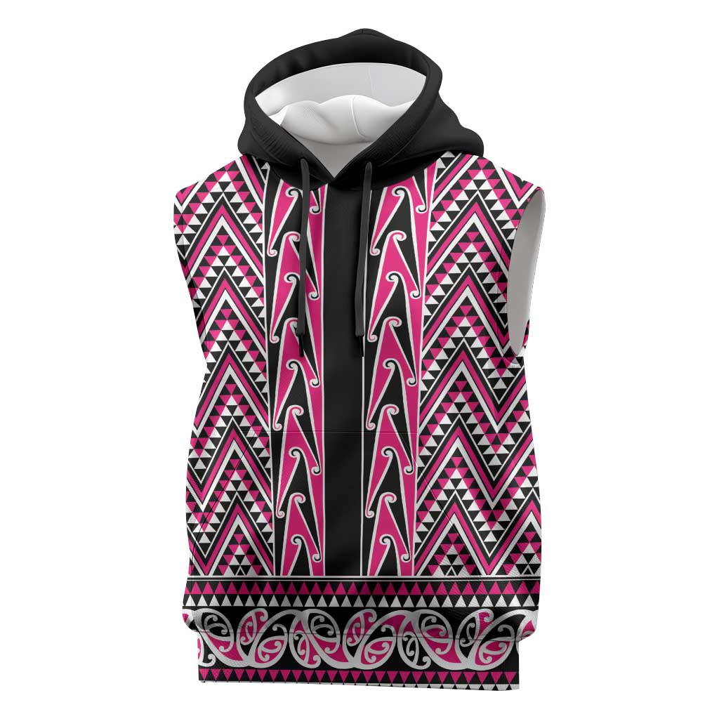 New Zealand Maori Niho Taniwha Sleeveless Hoodie Mawhero Mangopare and Puhoro Pattern LT9 Pink - Polynesian Pride
