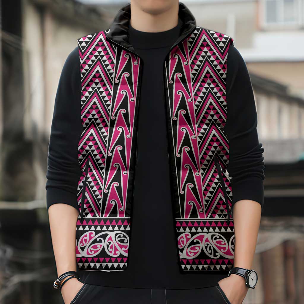 New Zealand Maori Niho Taniwha Sleeveless Puffer Jacket Mawhero Mangopare and Puhoro Pattern - Polynesian Pride
