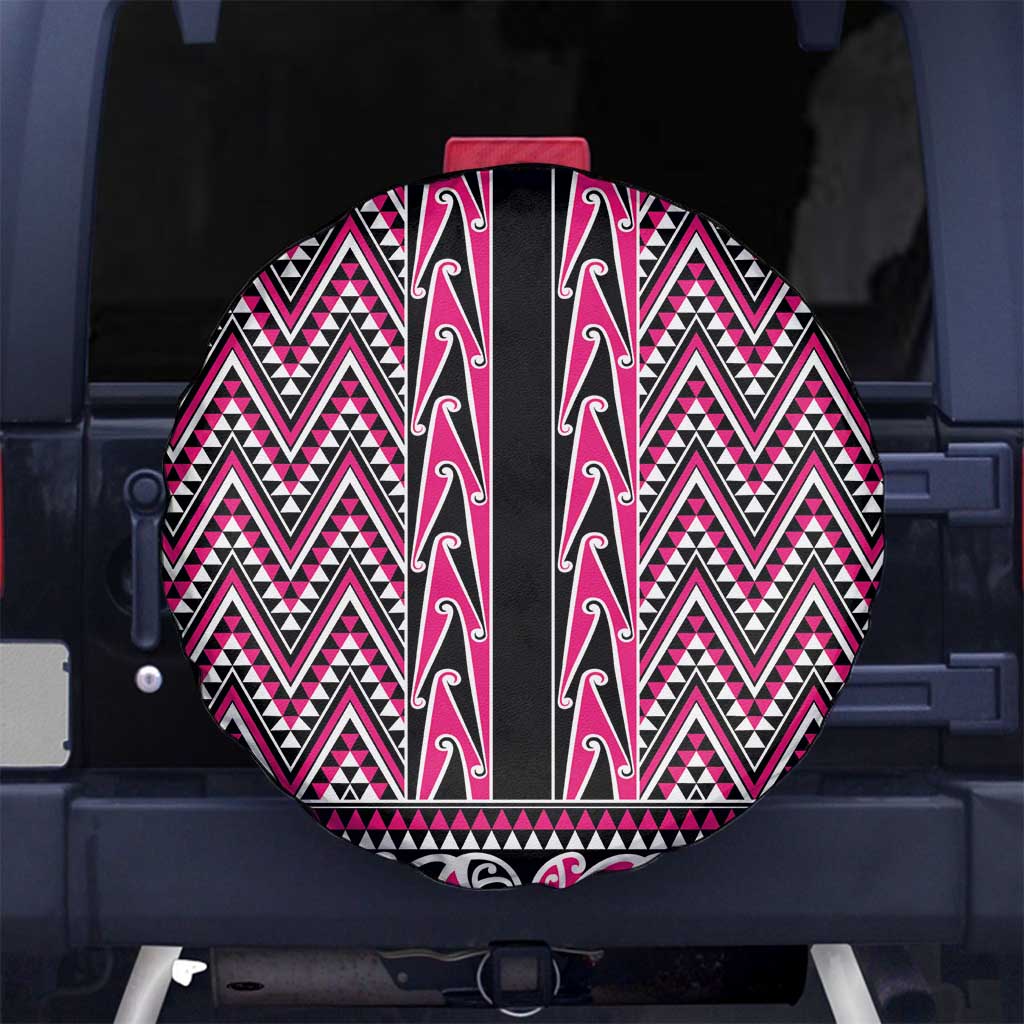 New Zealand Maori Niho Taniwha Spare Tire Cover Mawhero Mangopare and Puhoro Pattern LT9 No hole Pink - Polynesian Pride