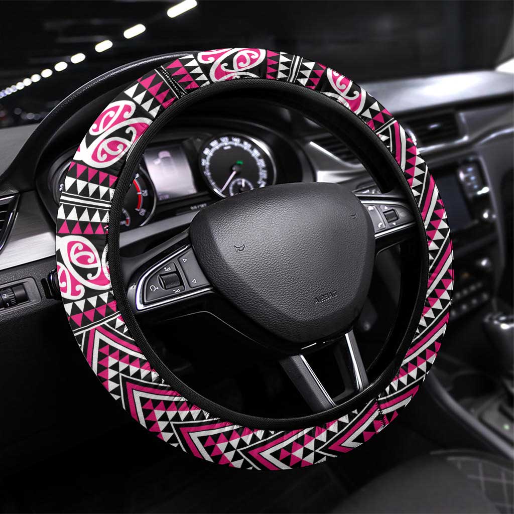 New Zealand Maori Niho Taniwha Steering Wheel Cover Mawhero Mangopare and Puhoro Pattern