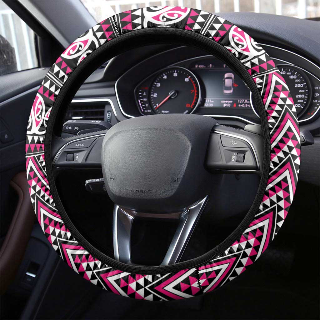 New Zealand Maori Niho Taniwha Steering Wheel Cover Mawhero Mangopare and Puhoro Pattern