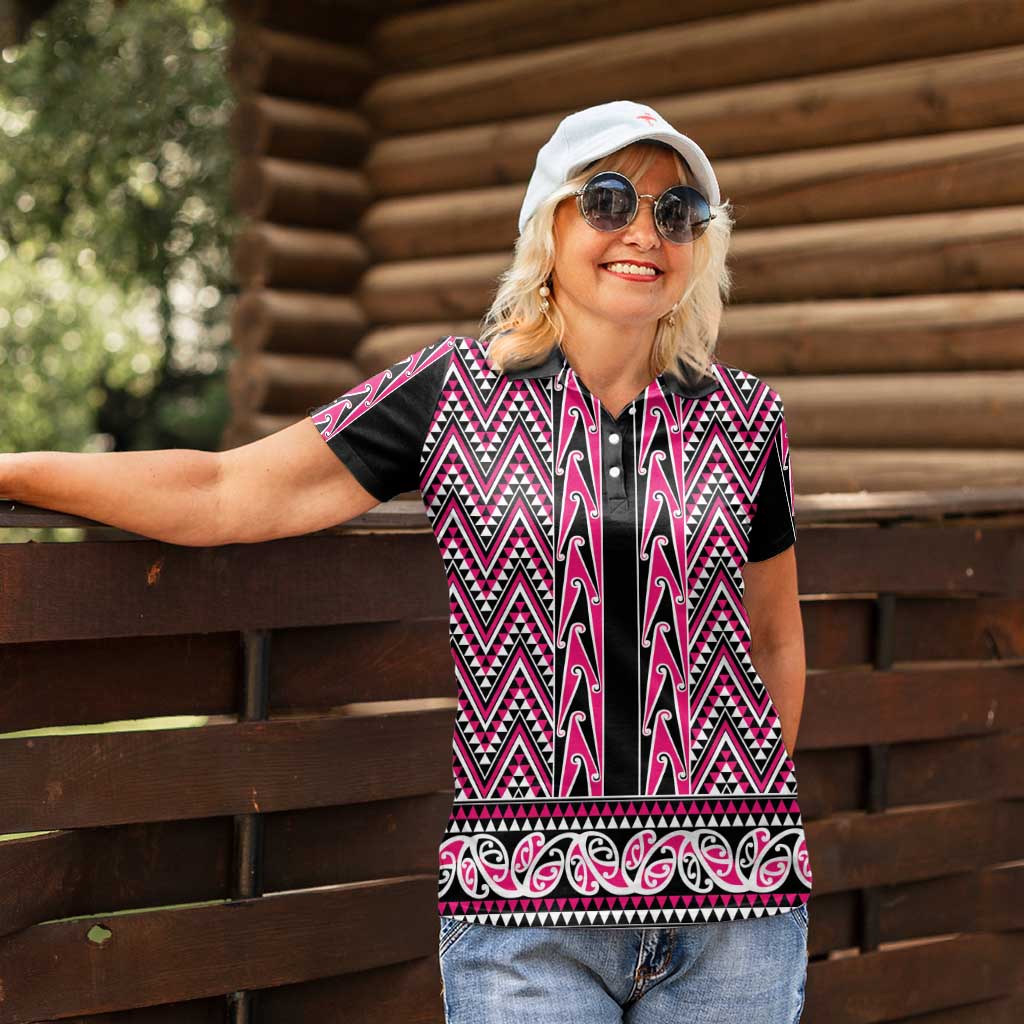 New Zealand Maori Niho Taniwha Women Polo Shirt Mawhero Mangopare and Puhoro Pattern