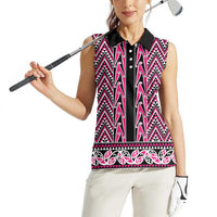 New Zealand Maori Niho Taniwha Women Sleeveless Polo Shirt Mawhero Mangopare and Puhoro Pattern