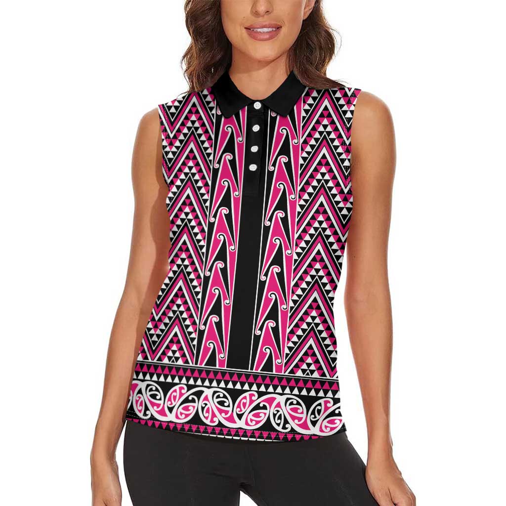 New Zealand Maori Niho Taniwha Women Sleeveless Polo Shirt Mawhero Mangopare and Puhoro Pattern