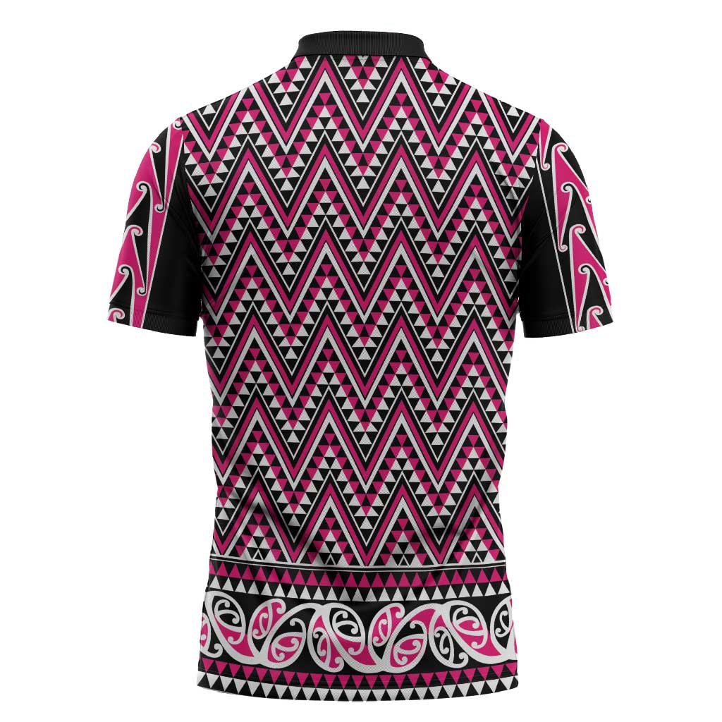New Zealand Maori Niho Taniwha Zipper Polo Shirt Mawhero Mangopare and Puhoro Pattern LT9 - Polynesian Pride