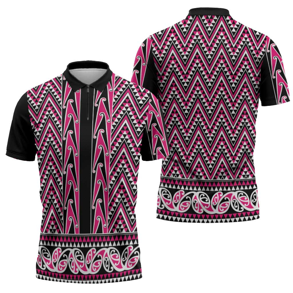 New Zealand Maori Niho Taniwha Zipper Polo Shirt Mawhero Mangopare and Puhoro Pattern LT9 - Polynesian Pride