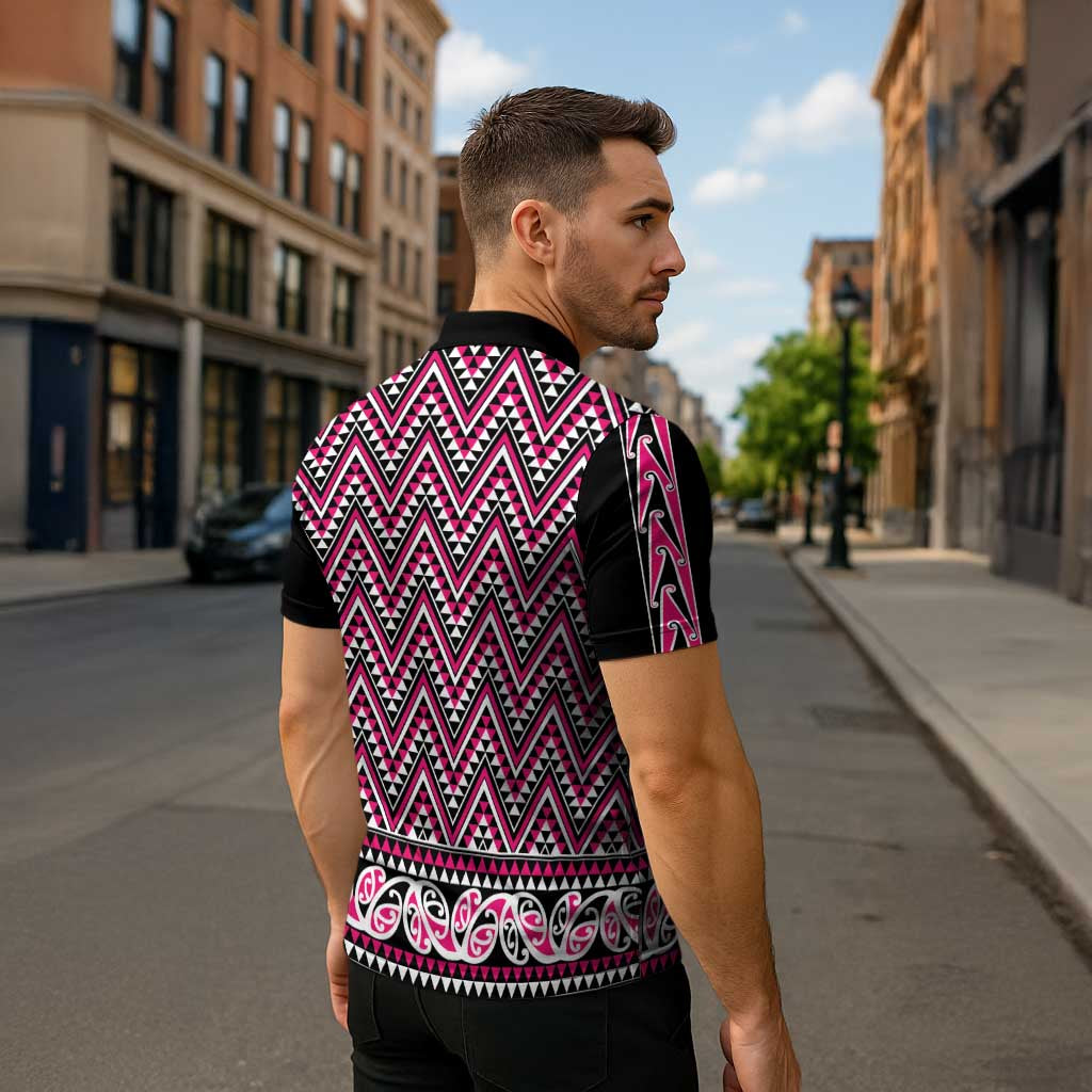 New Zealand Maori Niho Taniwha Zipper Polo Shirt Mawhero Mangopare and Puhoro Pattern LT9 - Polynesian Pride