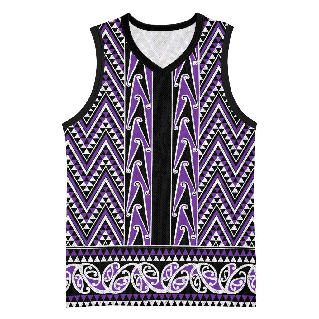 New Zealand Maori Niho Taniwha Basketball Jersey Waiporopo Mangopare and Puhoro Pattern LT9 Unisex Purple - Polynesian Pride