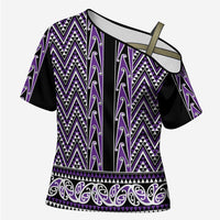 New Zealand Maori Niho Taniwha Cross Shoulder Shirt Waiporopo Mangopare and Puhoro Pattern LT9 Female Purple - Polynesian Pride