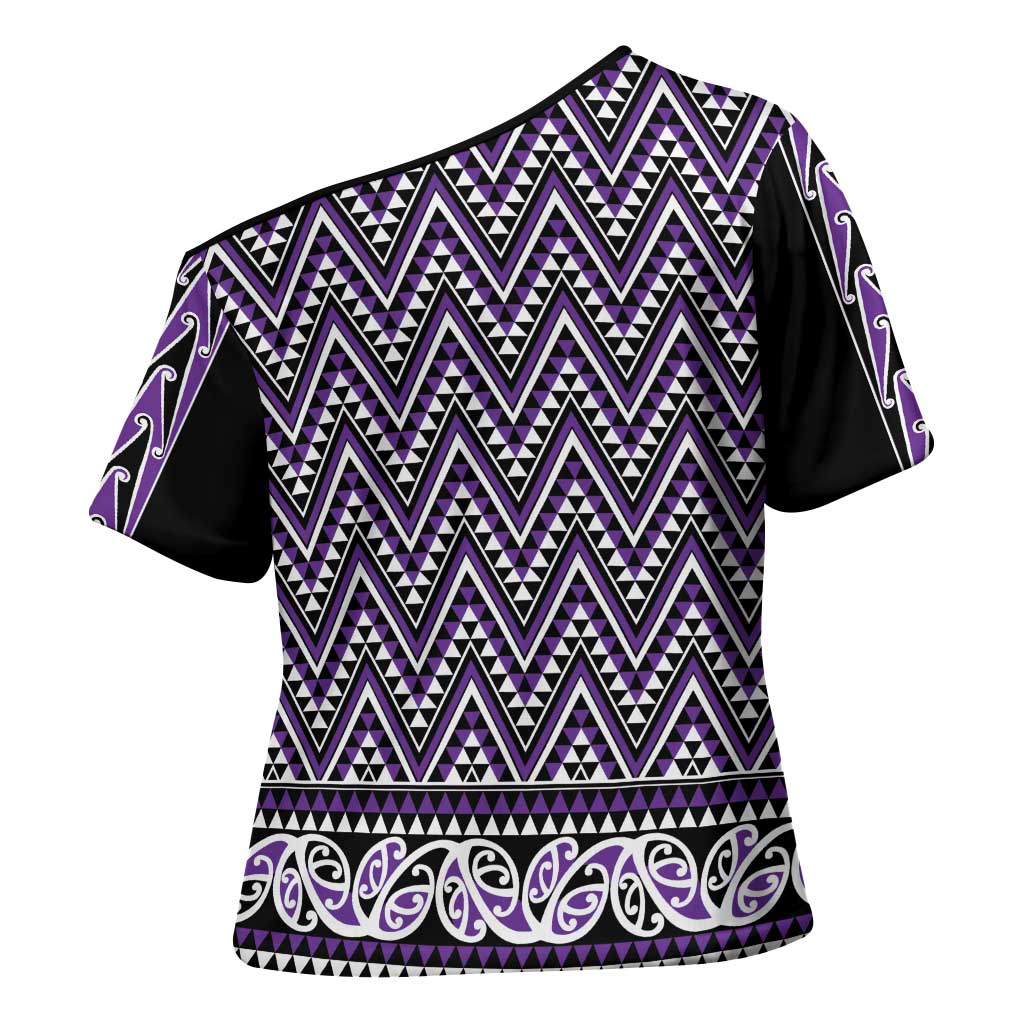 New Zealand Maori Niho Taniwha Cross Shoulder Shirt Waiporopo Mangopare and Puhoro Pattern LT9 - Polynesian Pride
