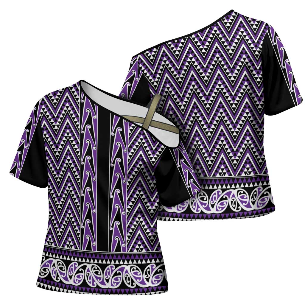 New Zealand Maori Niho Taniwha Cross Shoulder Shirt Waiporopo Mangopare and Puhoro Pattern LT9 - Polynesian Pride