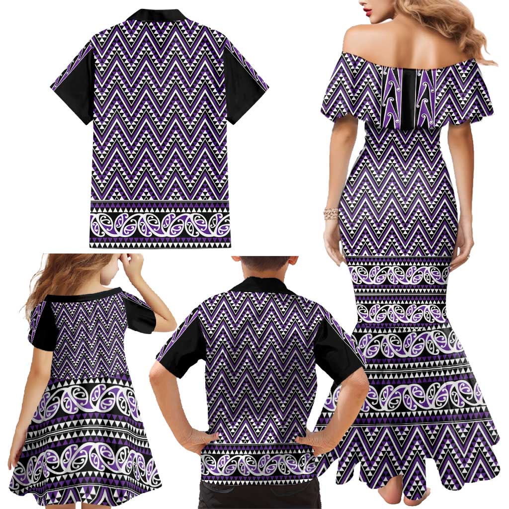 New Zealand Maori Niho Taniwha Family Matching Mermaid Dress and Hawaiian Shirt Waiporopo Mangopare and Puhoro Pattern