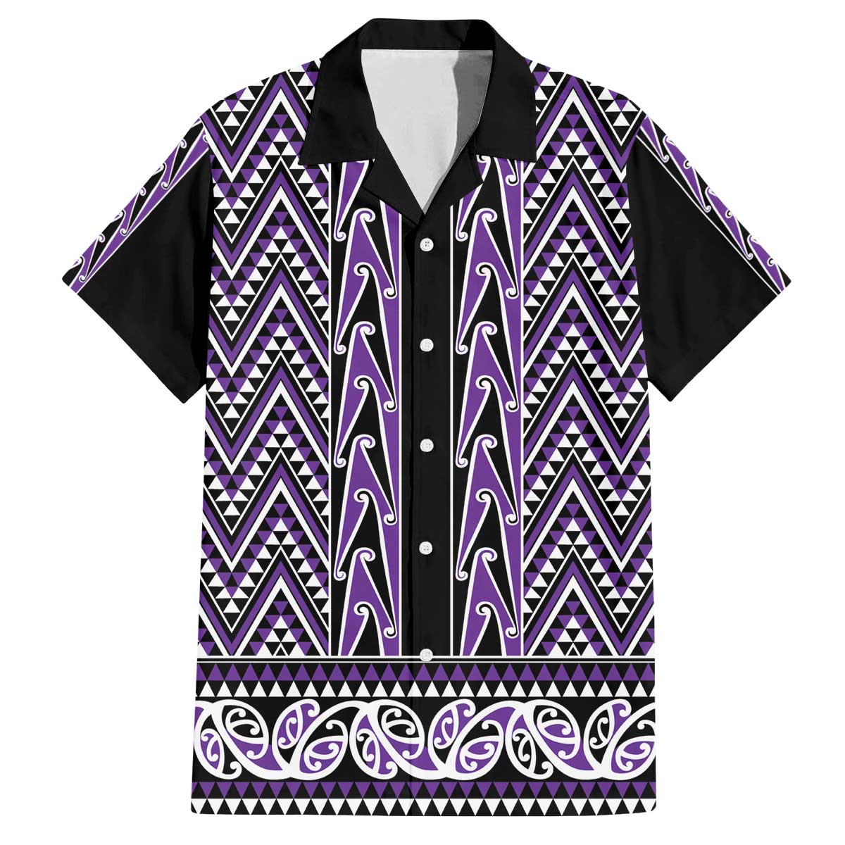 New Zealand Maori Niho Taniwha Family Matching Off The Shoulder Long Sleeve Dress and Hawaiian Shirt Waiporopo Mangopare and Puhoro Pattern LT9 Dad's Shirt - Short Sleeve Purple - Polynesian Pride