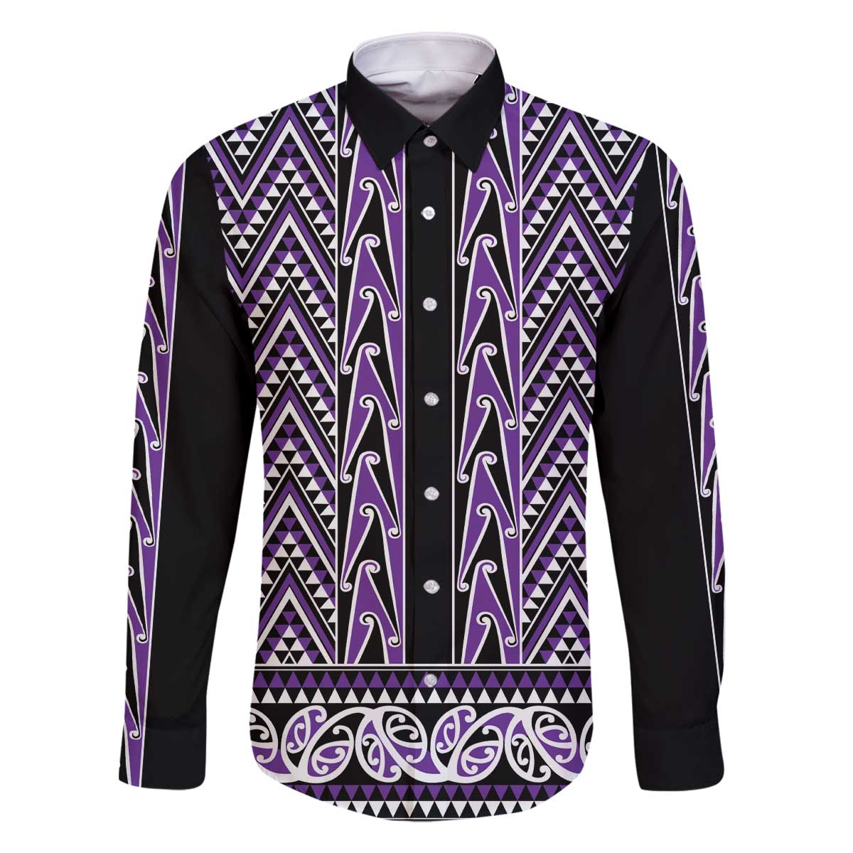 New Zealand Maori Niho Taniwha Family Matching Off The Shoulder Long Sleeve Dress and Hawaiian Shirt Waiporopo Mangopare and Puhoro Pattern LT9 Dad's Shirt - Long Sleeve Purple - Polynesian Pride