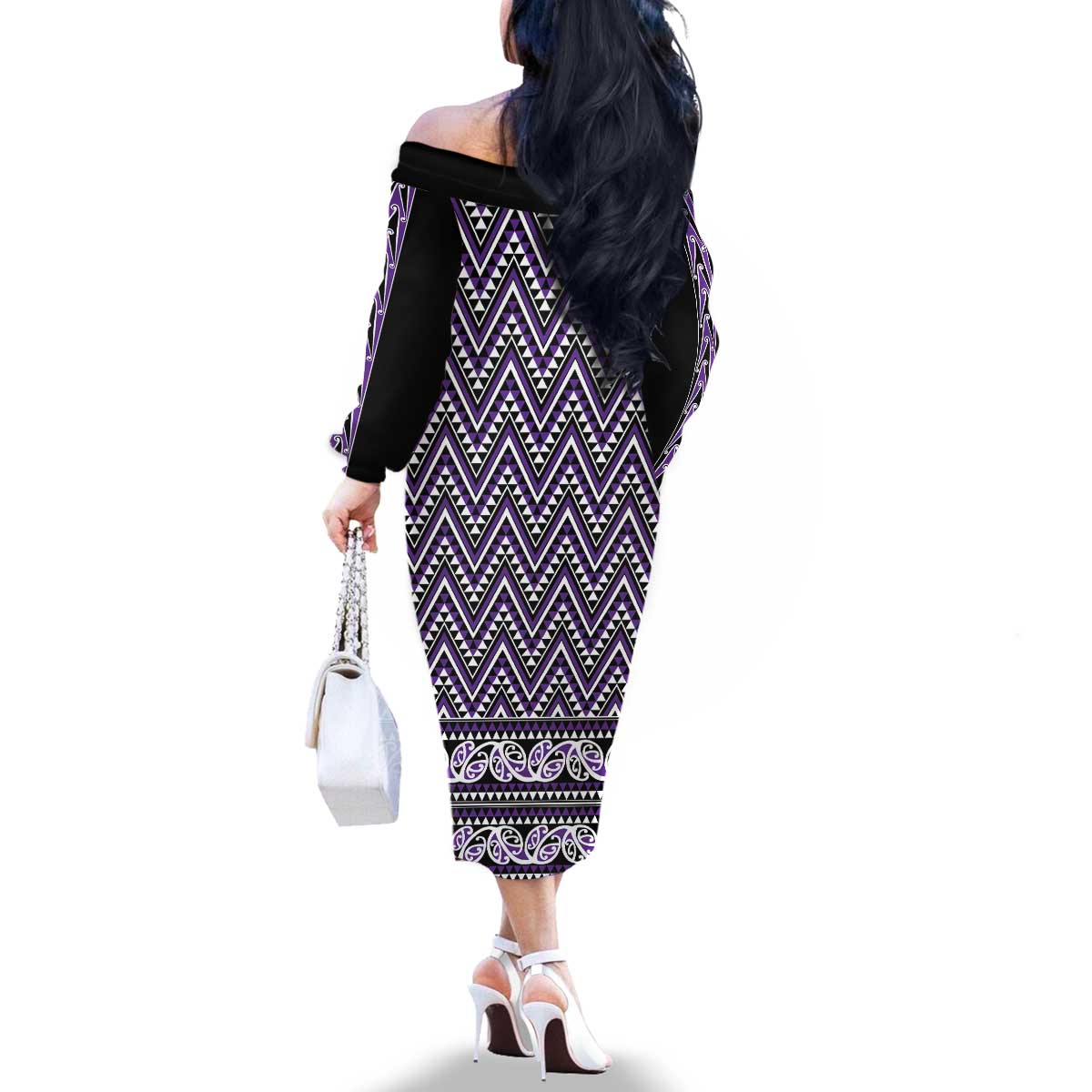 New Zealand Maori Niho Taniwha Family Matching Off The Shoulder Long Sleeve Dress and Hawaiian Shirt Waiporopo Mangopare and Puhoro Pattern LT9 - Polynesian Pride