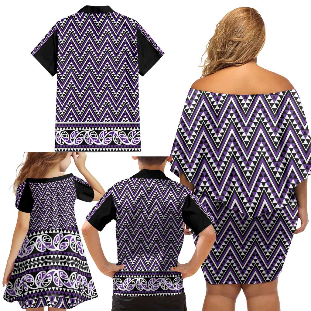 New Zealand Maori Niho Taniwha Family Matching Off Shoulder Short Dress and Hawaiian Shirt Waiporopo Mangopare and Puhoro Pattern LT9 - Polynesian Pride