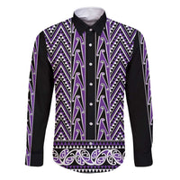 New Zealand Maori Niho Taniwha Family Matching Off Shoulder Short Dress and Hawaiian Shirt Waiporopo Mangopare and Puhoro Pattern LT9 Dad's Shirt - Long Sleeve Purple - Polynesian Pride