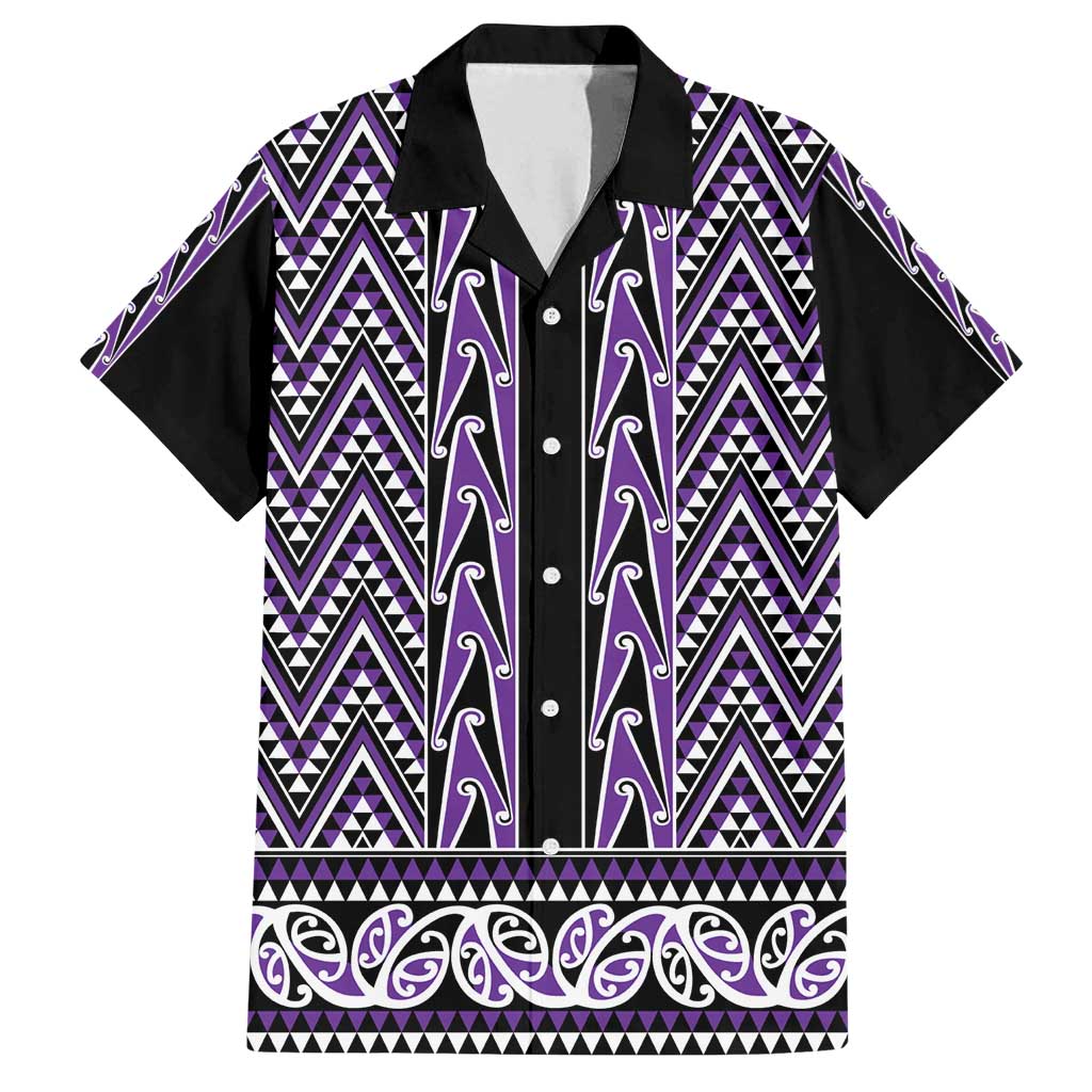 New Zealand Maori Niho Taniwha Family Matching Puletasi and Hawaiian Shirt Waiporopo Mangopare and Puhoro Pattern LT9 Dad's Shirt - Short Sleeve Purple - Polynesian Pride